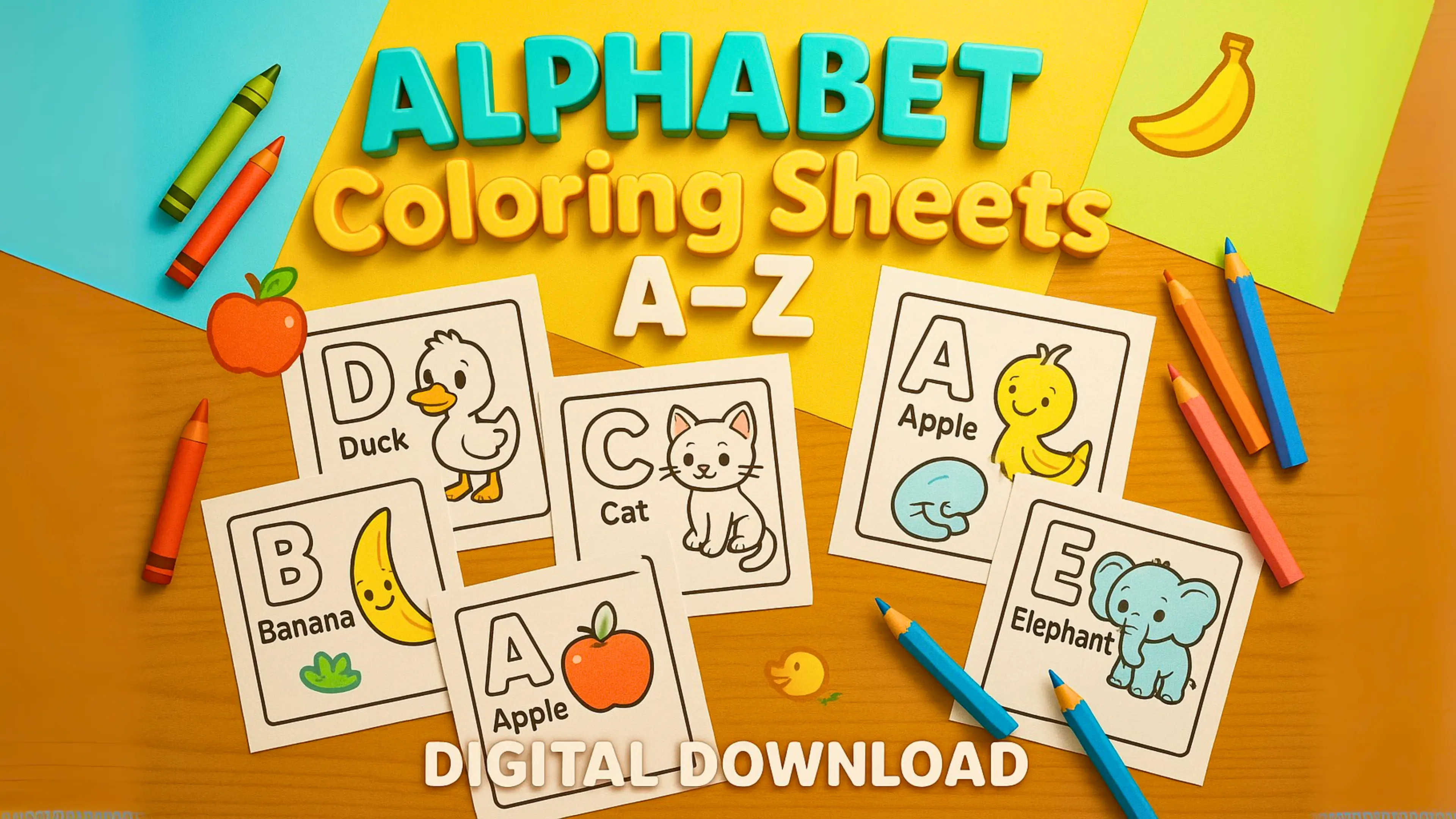 Alphabet Coloring Sheets with Tracing Letters (Digital Download)